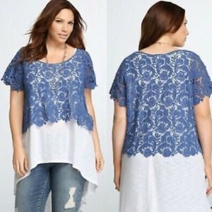 Torrid Blue Lace Crop Top Blouse